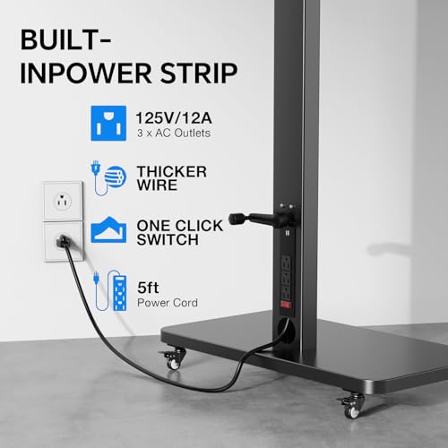 BEISHI Mobile TV Cart Stand 32-75 Inch with Outlet - Height Adjust 45.6-62.7in, 90° Swivel, Wheels