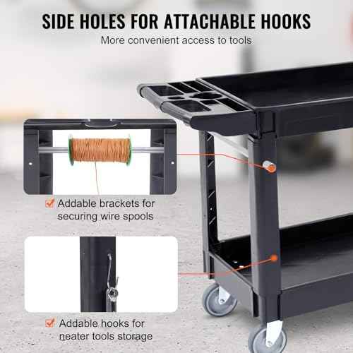 VEVOR Utility Service Cart, 2 Shelf 550LBS Heavy Duty Plastic Rolling Utility Cart, Medium Lipped Shelf, 360¡Æ Swivel Wheels, Ergonomic Storage Handle for Warehouse Garage, Black