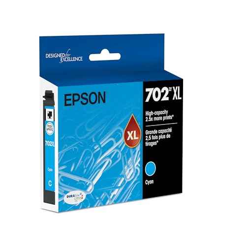 EPSON 702 DURABrite Ultra Ink High Capacity Cyan Cartridge (T702XL220-S) Works with WorkForce Pro WF-3720, WF-3730, WF-3733