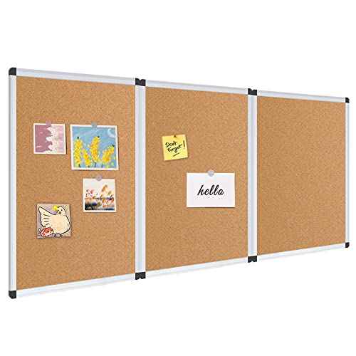 VIZ-PRO Cork Notice Board, 24 X 18 Inches, 3 Pack, Silver Aluminium Frame