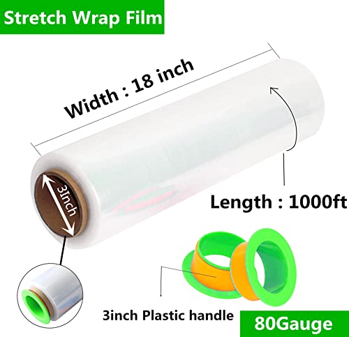 CHUANGSEED 2-Pack Clear Stretch Wrap Film 18" x 1000 Feet Heavy Duty