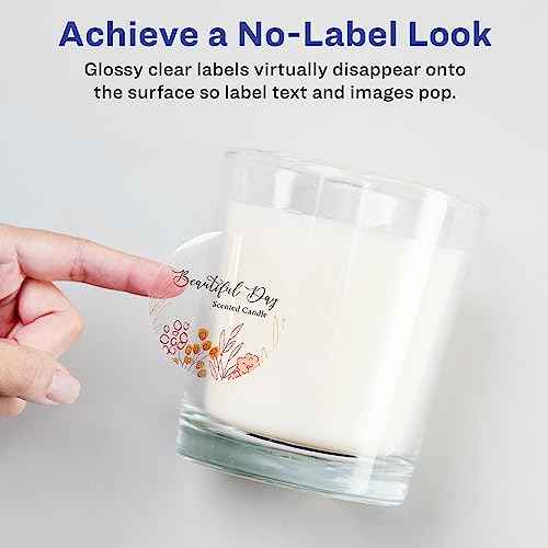 Avery Glossy Clear Round Labels, Sure Feed Technology, 3" Diameter, 150 Glossy Clear Labels, Print-to-The-Edge, Laser/Inkjet Printable