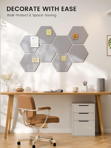 Fluxynara Soft Gray Hexagon Felt Bulletin Board Tiles - 8 Pack, Large
