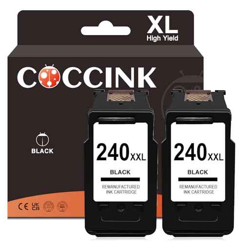 COCCINK 240XXL Black Ink Cartridge for Canon Pixma MG3600 MG3620 MG2120 MG3520 TS5120 MX452 MX512 MX532 MX472 MG3120 Printer Remanufactured for Canon PG-240 XL 240 XL 240XL(2 Black)