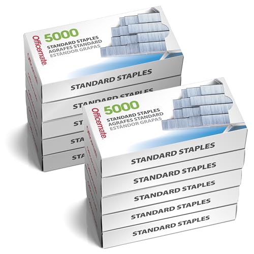 Officemate Standard Staples - 10 Boxes, 50,000 Staples, 1/4-Inch Leg, Chisel Point