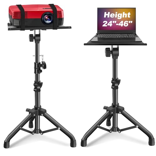 Projector Stand,Projector Laptop Stand Tripod Laptop Tripod Stand Height 24.4" To 46" Laptop Floor Stand For Dj Equipment, Outdoor Movies, Office, Home, Stage Or Studio (Black)