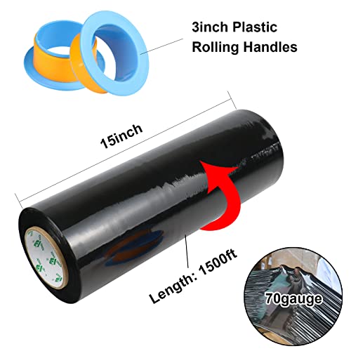 Black Stretch Wrap Roll 1500ft x 15in 70 Gauge Heavy Duty Pallet Packaging