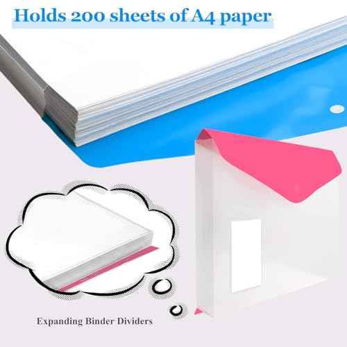 36 Pack Binder Folders with Pockets 11 Holes Expandable Dividers for 2/3/4 Ring Document Pouch with Snap Button & Label Loose-Leaf Transparent Binder Organizer for School Home Office