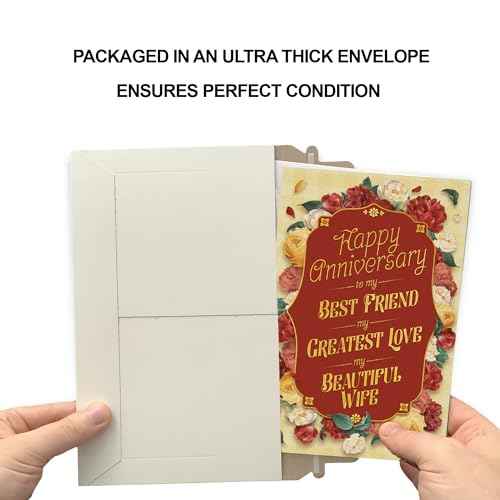 Prime Greetings Wife Anniversary Card, Made in America, Thick Card Stock with Premium Envelope Packaged in a Reusable Presentation Mailer, Eco-Friendly, 5in x 7.75in