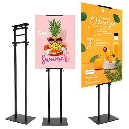 Poster Holder for Display, Adjustable Pedestal Sign Stand Up to 78 Inches, Double Sided for Board & Foam, Sign Holder Stand with Non-Slip Mat Base for Wedding, Restaurant or Business (Black)