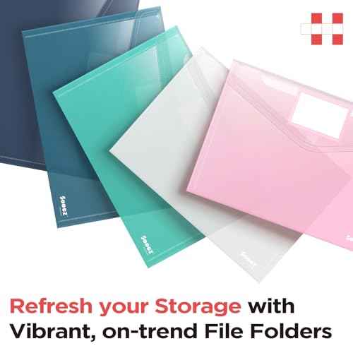 Sooez 10Pack Plastic Envelopes, Plastic File Folders, Clear Folders for Documents Trendy Colors, Super Heavyweight Document Holders, Storage Pouches, File Envelopes for School Office Supplies