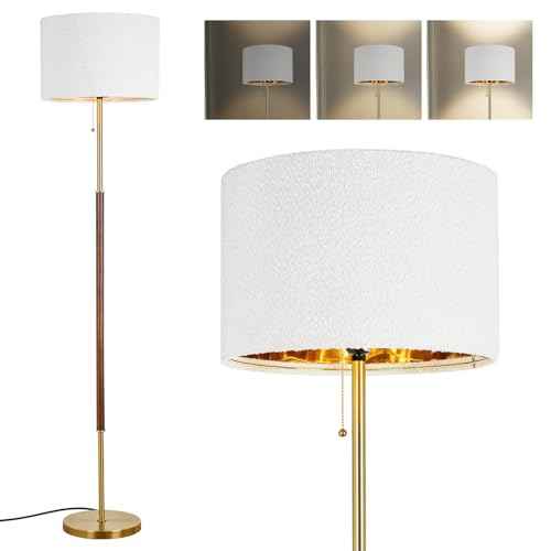 Wood Floor Lamp for Living Room Gold Traditional Farmhouse Floor Lamps Mid-Century Pole Lamp with Linen Lamp Shade, Standing Tall Floor Lamps for Bedrooms and Office (Gold)