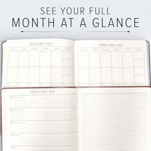 Gallery Leather Academic Planner 2025-2026, Teacher and Student Weekly Monthly Planner, Elegantly Bound Calendar with Gold-Gilded Page Edges, 18 Months - Acadia Black - 9x7"