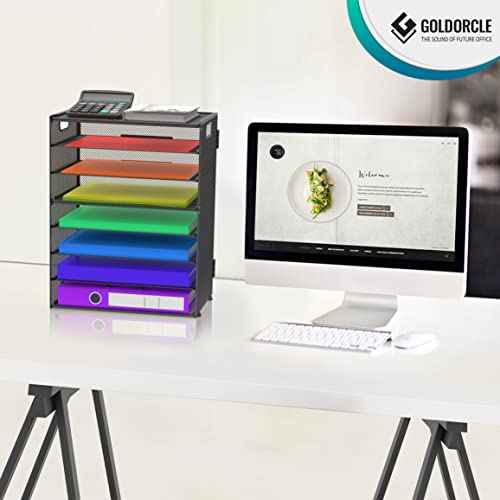 8 Tier Paper Letter Tray Organizer with Handles, Mesh Desk File Holder Storage Organization for Office School Desktop