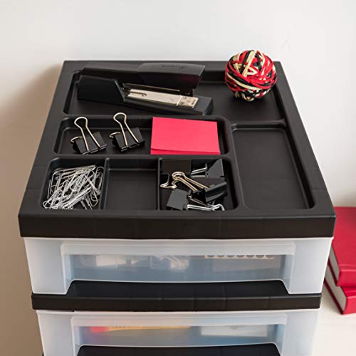IRIS USA Plastic Drawer Storage Organizer Rolling Cart with Wheels Casters 10-Drawers for Classroom Art Craft Supplies Dresser Closet Bathroom Laundry Room Black/Clear