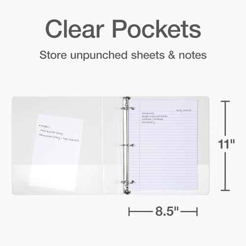 Oxford Ring Binders, 1.5" Round Ring Binders, View Binder, Covers on 3 Sides, XtraLife Hinge, Non-Stick, PVC-Free, White, 350 Sheet Capacity (1002547)