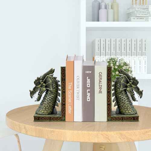 Dragon Bookends for Shelves Set of 2 - Heavy Book Ends Book Supports for Shelves, 4.15 "x 3.25 "x7 Unique Dragon Design Copper£¨10 Inch£©
