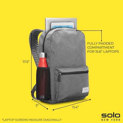 Solo New York Laptop Backpack for Women & Men -Carry On Bookbag for Travel & Work, Lightweight Bag, Side Mesh Pockets, Fits 15.6" Computer - Re:Solve, Grey