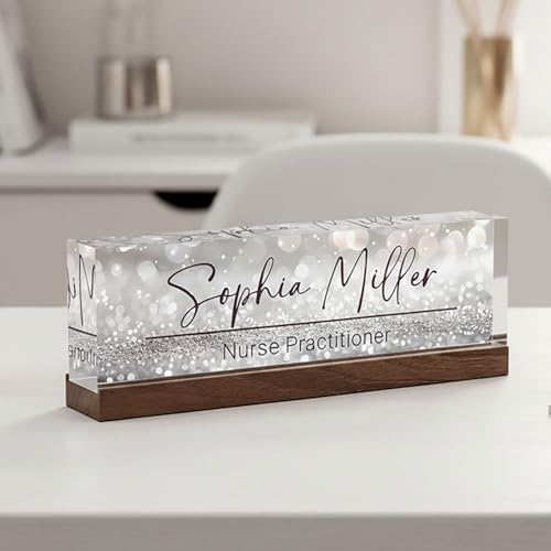 Glitter Grey Personalized Desk Name Plate for Office & Women Bosses