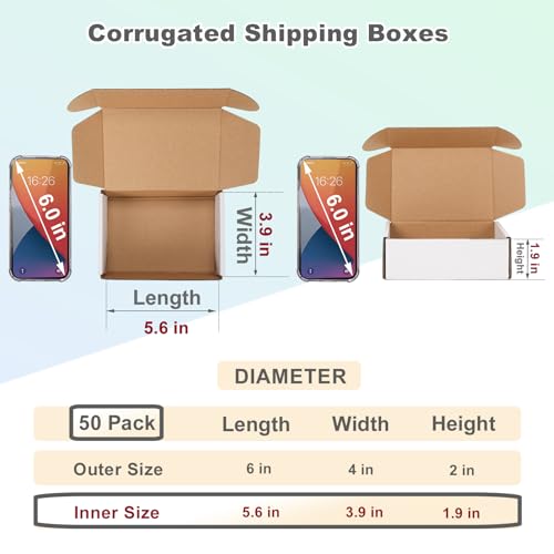 MEBRUDY 6x4x2 Inches Shipping Boxes Pack of 50, Small Corrugated Cardboard Box for Mailing Mailer Packing, White
