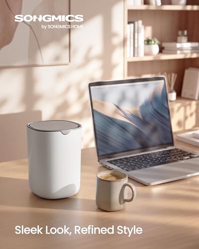 SONGMICS 0.4 Gal Mini Desk Trash Can with Stainless Steel Swing Lid - Cloud White