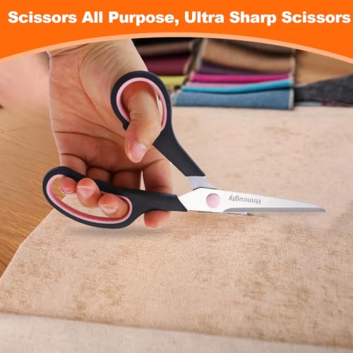 Hnncugty 8-Inch All-Purpose Scissors 6 Pack Black & Grey for Office & Crafts
