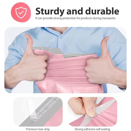 Fuxury Light Pink Poly Mailers 12x15.5 inch, 50 Pack - Durable Shipping Bags for Clothes
