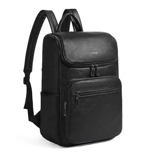 Computer Leather Backpack for Women Travel Back pack with 15.6 inch Laptop Compartment, Vintage Ladies Backpack, Black