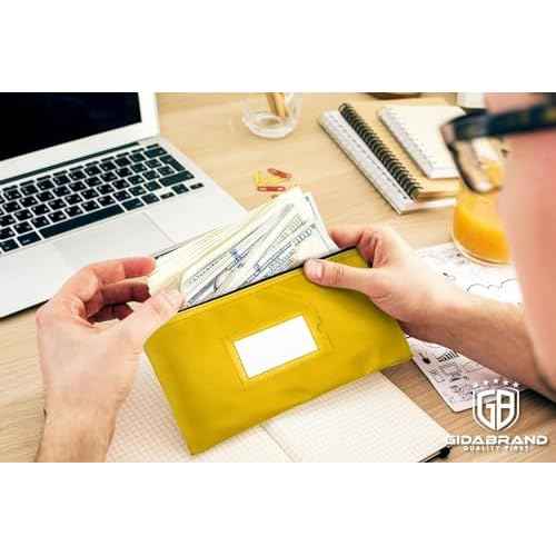 Money Bank Deposit Bag with Zipper | 11x6 inch | Yellow | Durable Leatherette Money Cash Coin Check Wallet Pouch for Men & Women with Framed ID Window and Blank Card (10)