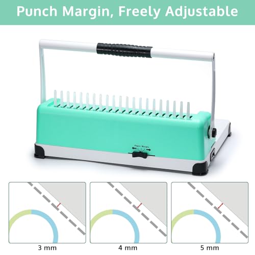 OFFNOVA Binding Machine, 21-Hole 450 Sheets Paper Comb Binding Machine for Letter Size / A4 / A5 Paper, Easy to Punch Handle, Adjustable Margin, Book Binder with 100 PCS 3/8'' Comb Binding Spines