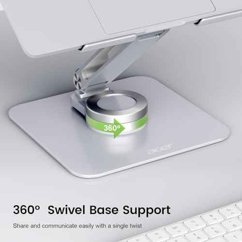 acer Laptop Stand for Desk - with 360 Swivel Base, Rotating Laptop Riser for Desk, Adjustable Computer Stand for Laptops, Ergonomic Riser Holder Foldable, Portable MacBook Pro Air (10-16") - Silver