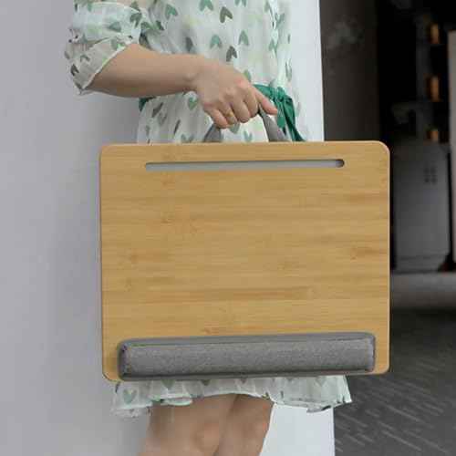 SUMISKY Adjustable Lap Desk-Portable Laptop Stand with Cushion, Bamboo Platform with Phone Holder, Wrist Pad Fits up to 15.6 Inch Laptops