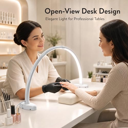Welltell 23 Inch White Half Moon LED Nail Light with Foldable Height-Adjustable Base