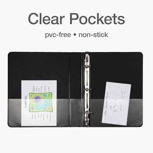 Oxford Mini View Binders, 1" Round Rings, Small Binders for School or Office, Holds A5 Size Paper, 2 Clear Pockets, PVC-Free, Non-Stick, 5.5 x 8.5 inches, Holds 225 Sheets, Black, 2 Pack (1017044)