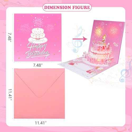 Musical Birthday Cards with Light and Music, Blowable, 3D Birthday Popup Cards for Men & Women? Plays Hit Song 'HAPPY Birthday' (pink)