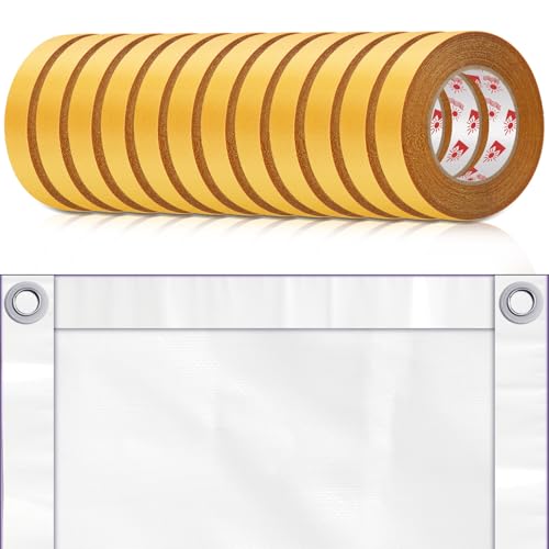 12 Rolls Heavy Duty Banner Hem Tape 1" x 90 ft Double Sided Vinyl Banner Tape Hem Scrim Strong Mounting, Clear