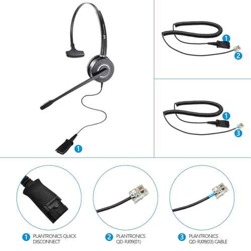 VT Telephone-Headset Microphone Noise-Cancelling Headphone QD - Quick Disconnect Call Center Headset with RJ09 Cables Compatible with Polycom,Yealink,Grandstream,Snom,Fanvil,Mitel Phones (Mono)