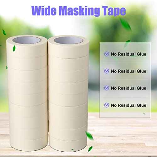 Fainne 18 Rolls Masking Tape Bulk 1.41 Inch Beige Wide Thin White Color Painters Tape for Painting Home Office School Stationery, 1.41 Inches x 55 Yards