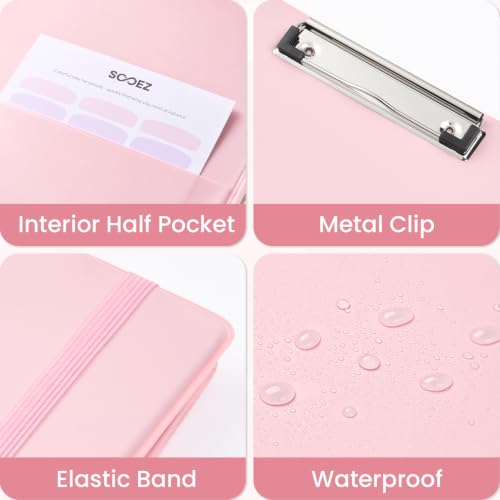 Sooez 3-Ring Binder Clipboard with Storage & 5-Tab Dividers - Pink, 1 Inch