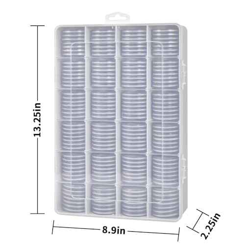 168 Pcs 46mm Coin Capsules Case with Foam Gasket, Plastic Storage Organizer Holder for Coin Collection Supplies, 7 Sizes (16/20/ 25/27/ 30/38/ 46mm) (Box Only)-White