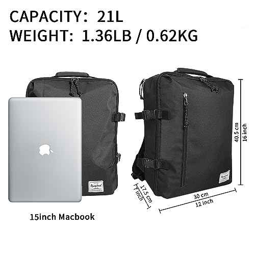 New Business Trip Backpack 21L Flight Approved Carry on Daypack 15-inch Laptop Notebook, Travel Commute Gym Sport, All Black