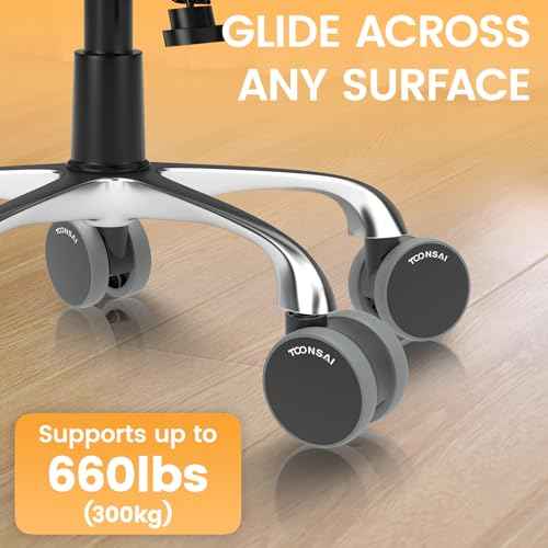 2.5 Inch Chair Wheel Replacement (Stem 7/16-7/8) Set of 5 - Heavy Duty 660LB Office Caster with Sealed Bearing, Ultra Quiet Double Rubber-like Wheel for Hardwood Floors and Carpets, Not for 1KEA Chair