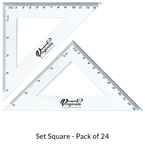 Set of 24 5-inch Transparent Plastic Drafting Set Squares - Shatter Resistant