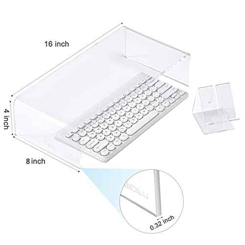 Premium Acrylic Monitor Stand | Clear Laptop Riser for Desk, Office and Home | Computer Stand for TV, Printer, and More | 16" L x 8" W x 4" H with Bonus Phone Stand