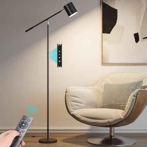 Floor Lamps for Living Room, Modern Stepless Dimmable Standing Lamp with Remote & Touch Control, Adjustable Swing Arms 73" Tall Black Floor Lamp for Reading Sewing Craft