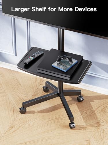PERLESMITH Black Rolling TV Cart for 23-65 Inch TVs, Height Adjustable & Tilting, Max 99 lbs