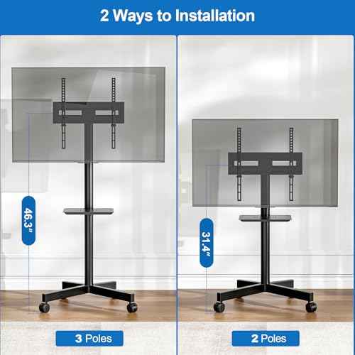 Mobile TV Stand for 23-65 Inch LCD LED Flat/Curved Panel Screen TVs, Height Adjustable Rolling Floor TV Cart with Tilt Mount and Shelf, Portable Stand Holds up to 110 lbs, Max VESA 400x400mm