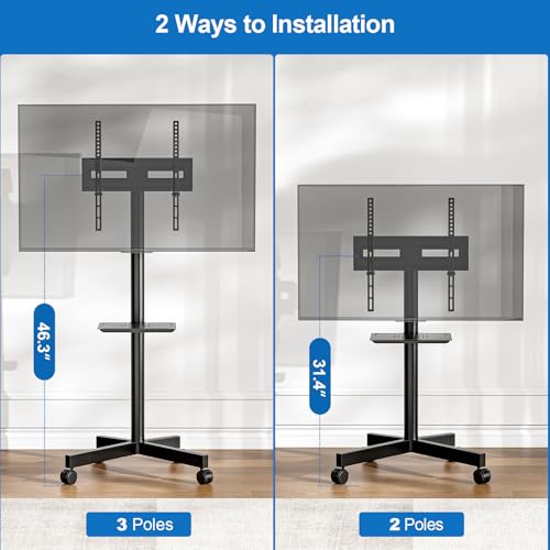 HOLMAXD 23-65 Inch Mobile TV Stand with Wheels, Tilt, 110 lb Capacity, Black