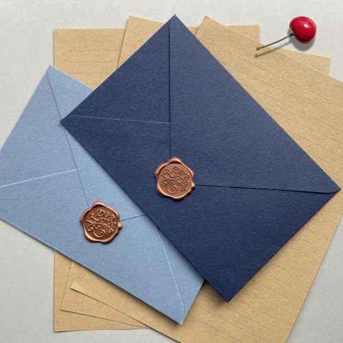Tuhangcc Premium Velvet-Touch Stationery Set with Unique Design Colors - Best Paper and Elegant 4x6 Envelopes (24 Writing Sheets + 12 Envelopes) for Love Letters and Party Invitations (Lake blue)