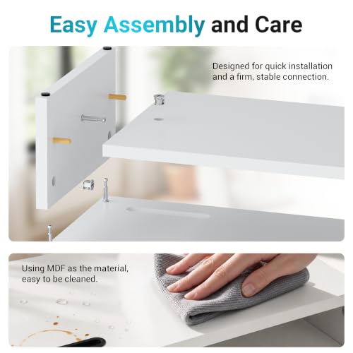 White 16.5 Inch Wooden Monitor Stand Riser for Desk, 2-Tier Organizer